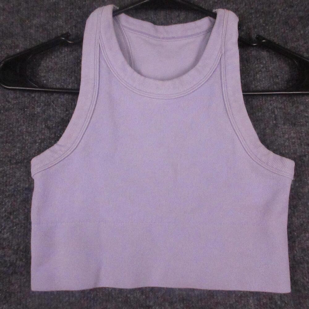 Alo Tank Top Womens Small Purple Ribbed High Neck Cropped Yoga Athletic Knit